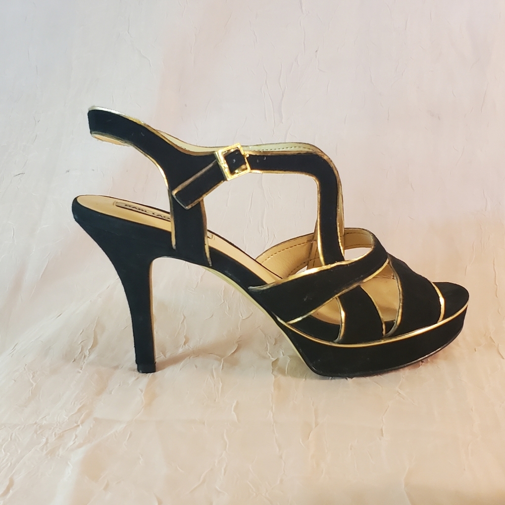 Karl Lagerfeld Black and Gold Strappy Heels